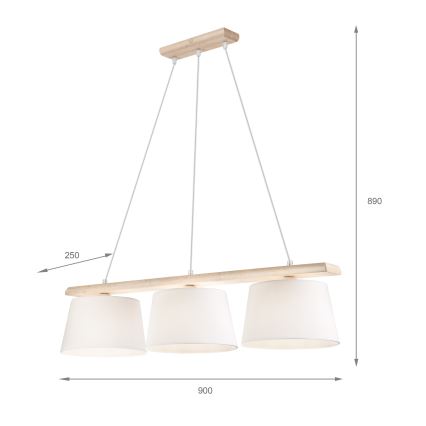 Pakaramā lampa AIDA, 3xE27/60W/230V, Ø 25 cm, ozols/balts