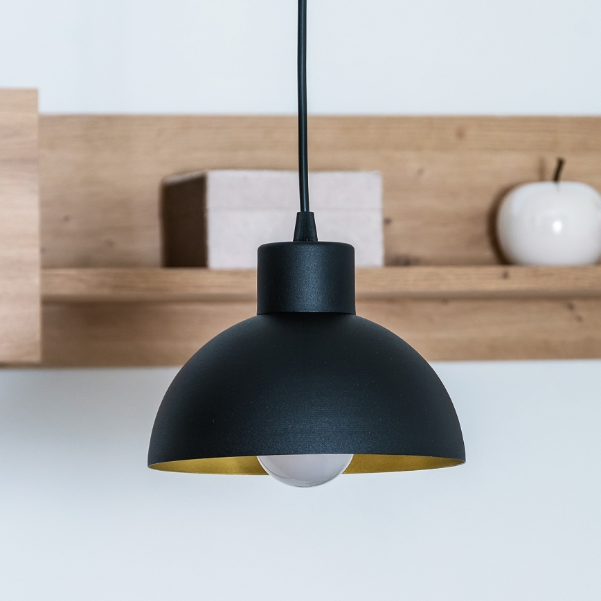 Pakaramā lampa ar kabeli VESPER 1xE27/15W/230 Ø 18 cm melna/zelta