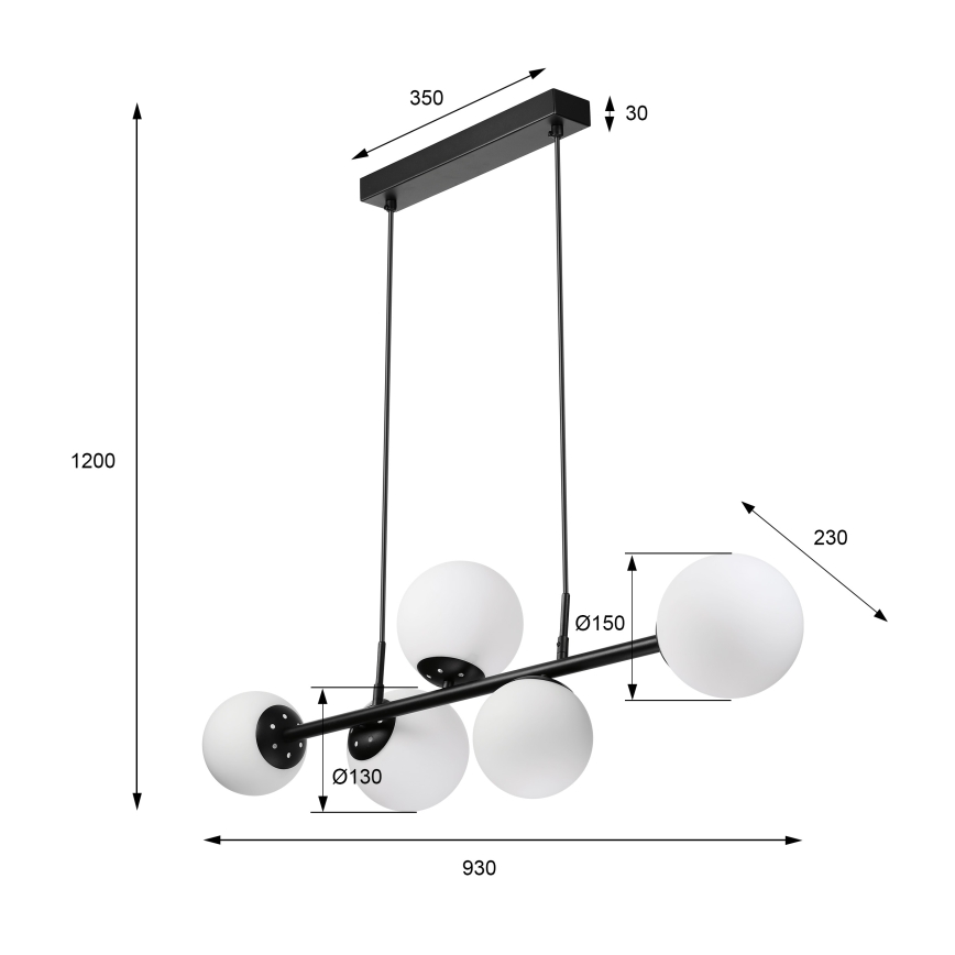 Pakaramā lampa ar trosi MADDIE 5xE14/5W/230V melna
