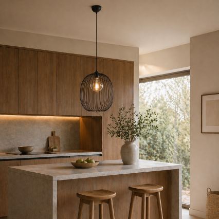 Pakaramā lampa ar vadu DESTELLO 1xE27/15W/230V Ø 32 cm melna