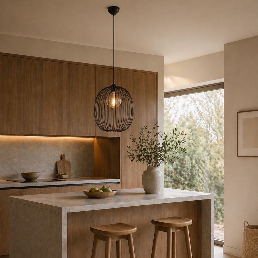 Pakaramā lampa ar vadu DESTELLO 1xE27/15W/230V Ø 32 cm melna