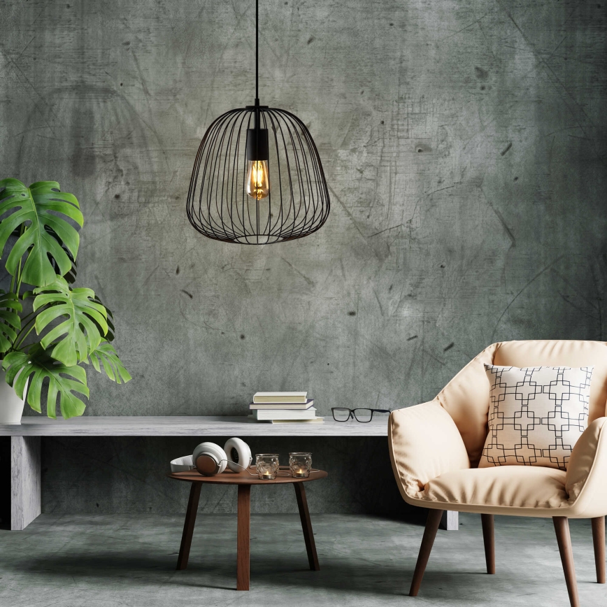 Pakaramā lampa ar vadu OVELLA 1xE27/15W/230V Ø 36 cm melna
