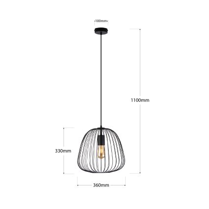 Pakaramā lampa ar vadu OVELLA 1xE27/15W/230V Ø 36 cm melna