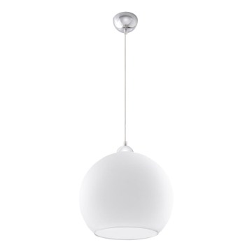 Pakaramā lampa BALL uz troses 1xE27/15W/230V Ø 30 cm balta/spīdīgs hroms