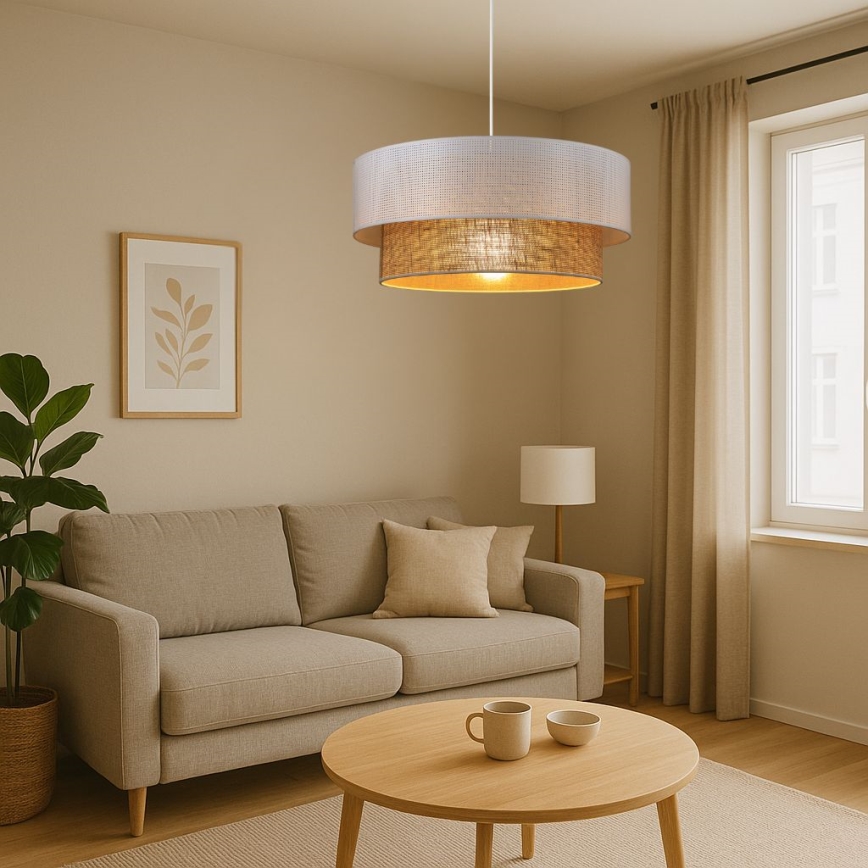 Pakaramā lampa BORHO uz vada 1xE27/60W/230V Ø 40 cm balta/juta
