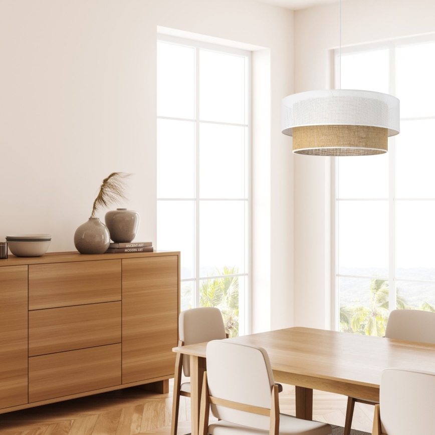 Pakaramā lampa BORHO uz vada 1xE27/60W/230V Ø 40 cm balta/juta