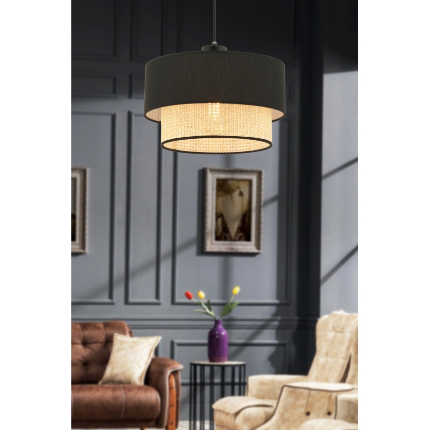 Pakaramā lampa ECHO ar vadu 1xE27/60W/230V melna/bēša