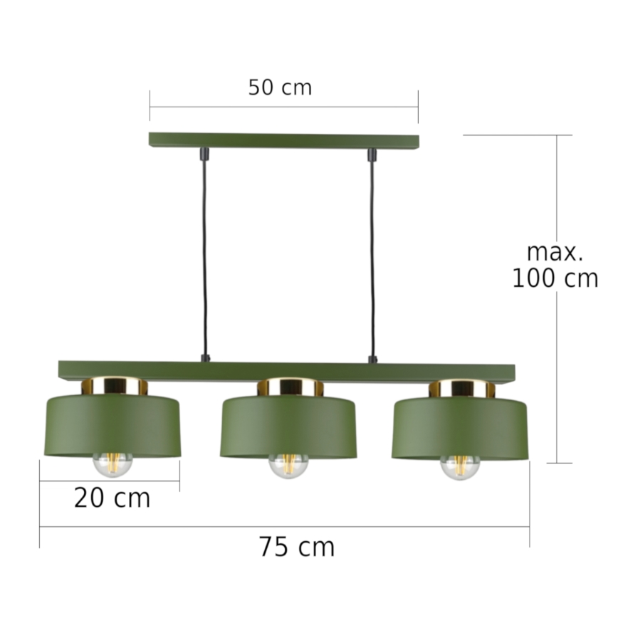 Pakaramā lampa IGNIA 3xE27/60W/230V zaļa