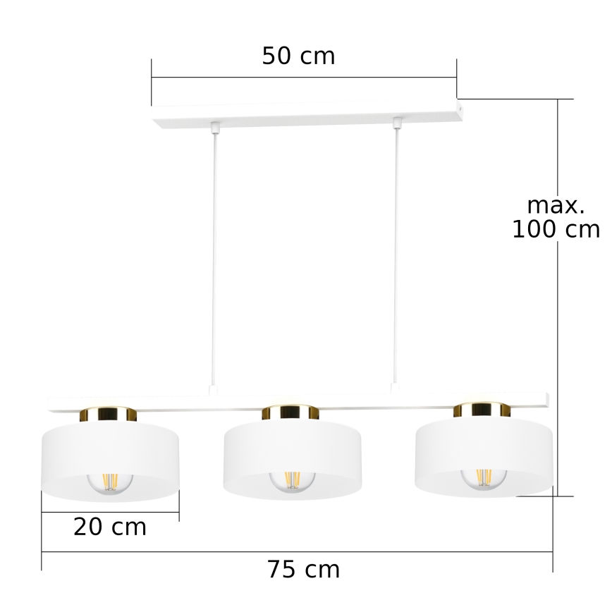 Pakaramā lampa IGNIA uz stieples 3xE27/60W/230V, balta