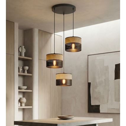 Pakaramā lampa KARBON ar kabeli 3xE27/15W/230V melna/brūna