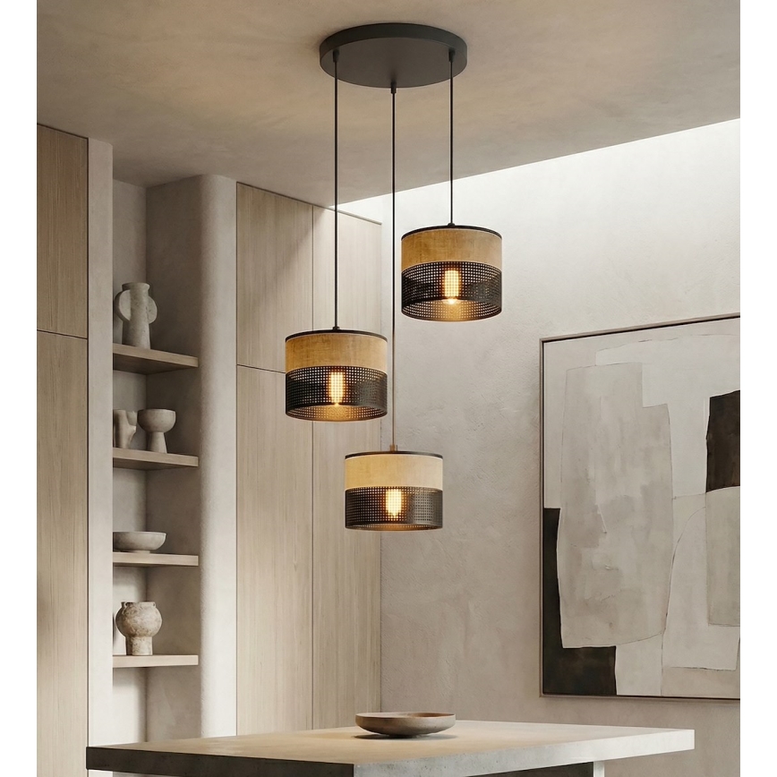 Pakaramā lampa KARBON ar kabeli 3xE27/15W/230V melna/brūna