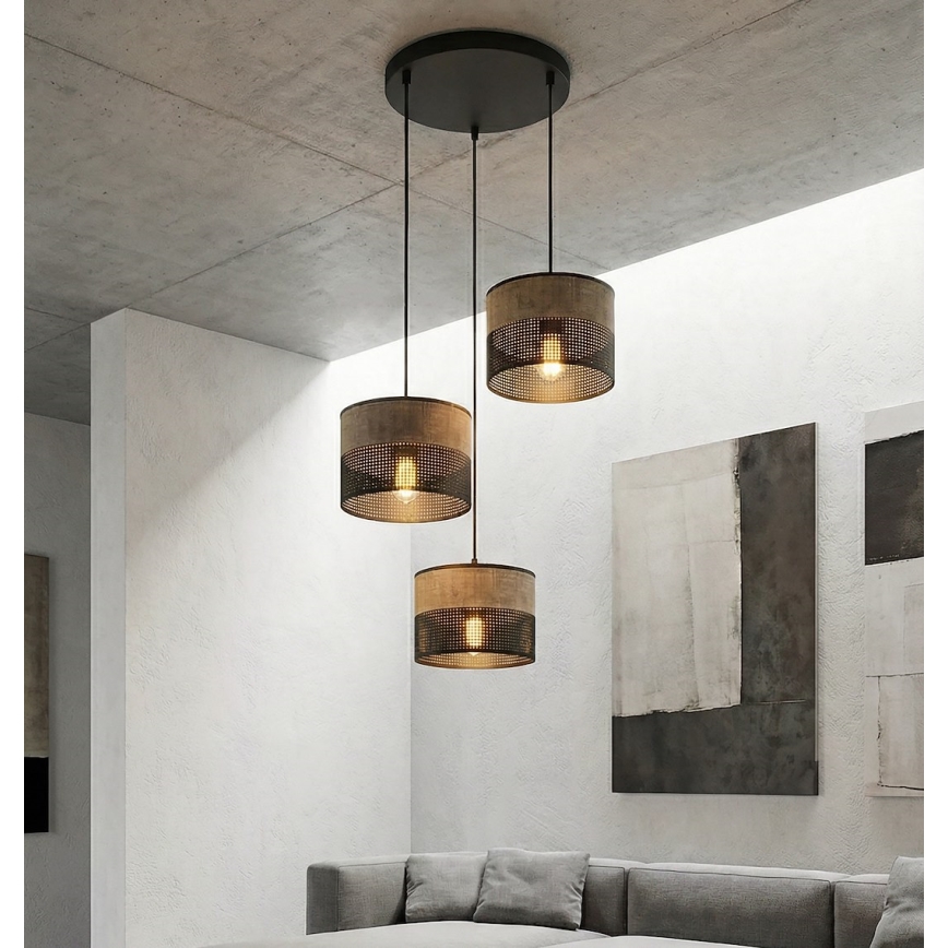 Pakaramā lampa KARBON ar kabeli 3xE27/15W/230V melna/brūna