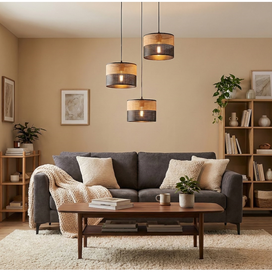 Pakaramā lampa KARBON ar kabeli 3xE27/15W/230V melna/brūna