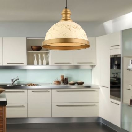 Pakaramā lampa MONZA uz vada 1xE27/40W/230V Ø 29 cm, krēmkrāsaina/bronzas krāsā