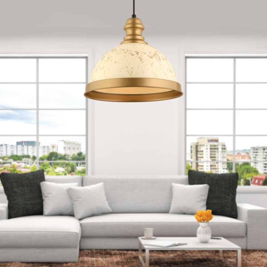 Pakaramā lampa MONZA uz vada 1xE27/40W/230V Ø 29 cm, krēmkrāsaina/bronzas krāsā