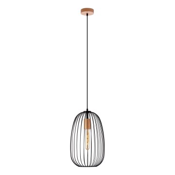 Pakaramā lampa OVELLA uz vada 1xE27/15W/230V, Ø 25 cm, melna/priede