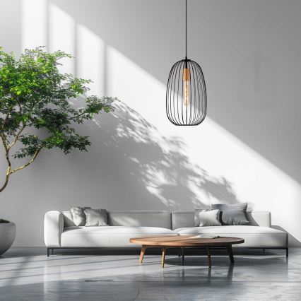 Pakaramā lampa OVELLA uz vada 1xE27/15W/230V, Ø 25 cm, melna/priede