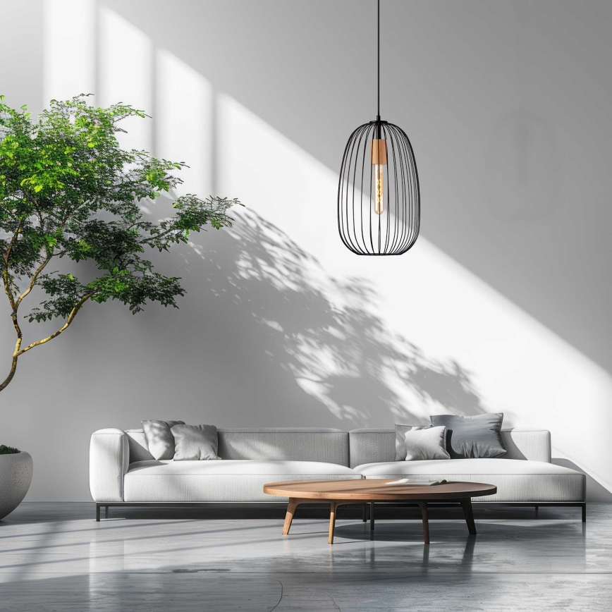 Pakaramā lampa OVELLA uz vada 1xE27/15W/230V, Ø 25 cm, melna/priede