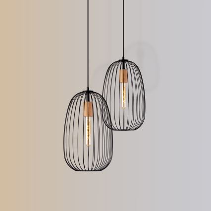 Pakaramā lampa OVELLA uz vada 1xE27/15W/230V, Ø 25 cm, melna/priede
