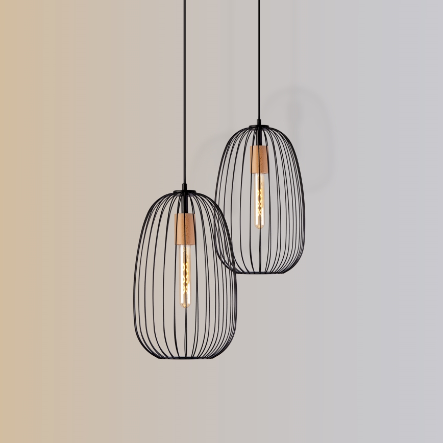 Pakaramā lampa OVELLA uz vada 1xE27/15W/230V, Ø 25 cm, melna/priede