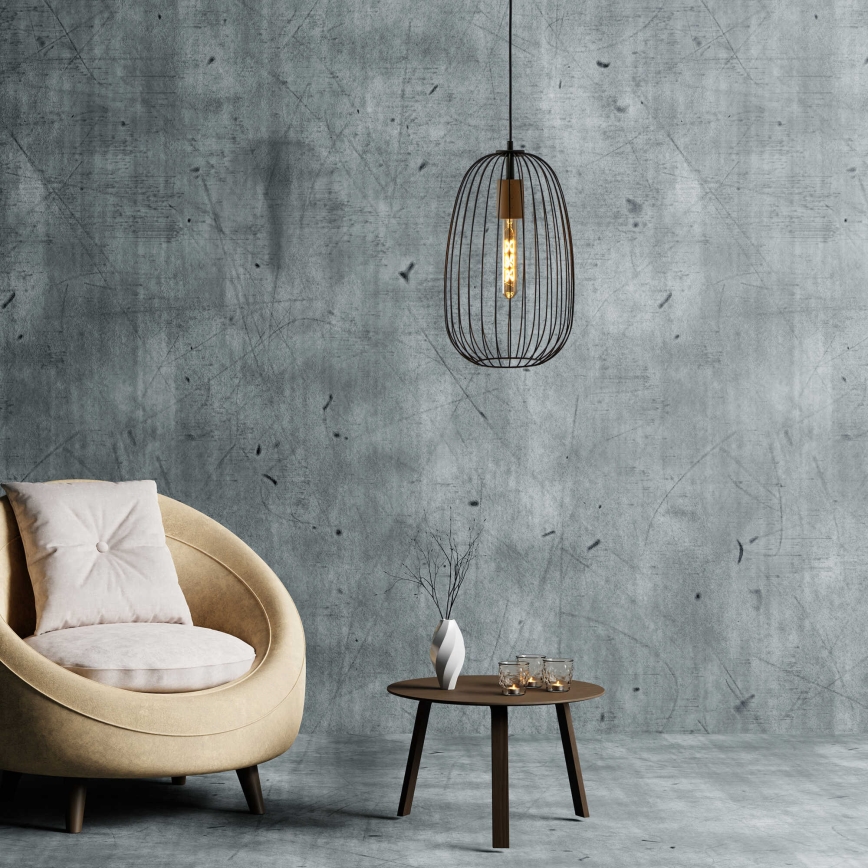 Pakaramā lampa OVELLA uz vada 1xE27/15W/230V, Ø 25 cm, melna/priede