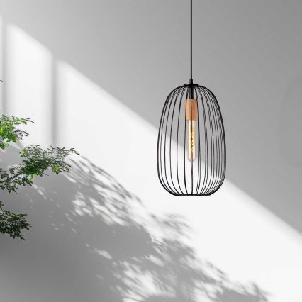 Pakaramā lampa OVELLA uz vada 1xE27/15W/230V, Ø 25 cm, melna/priede