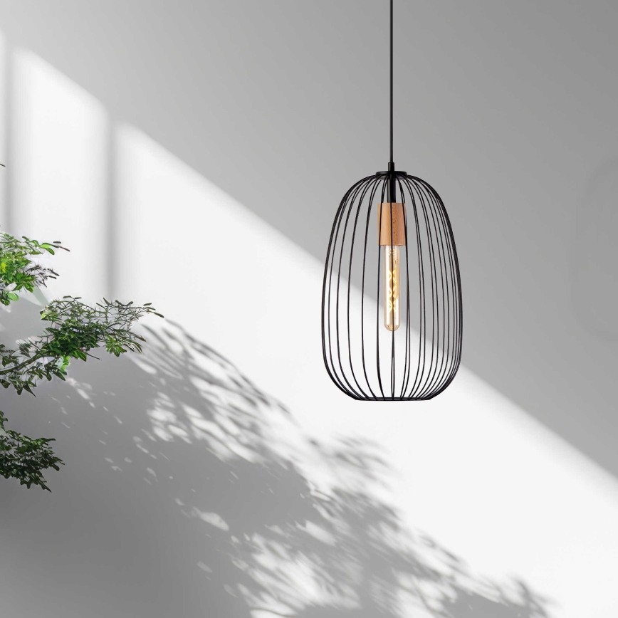 Pakaramā lampa OVELLA uz vada 1xE27/15W/230V, Ø 25 cm, melna/priede