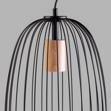 Pakaramā lampa OVELLA uz vada 1xE27/15W/230V, Ø 25 cm, melna/priede