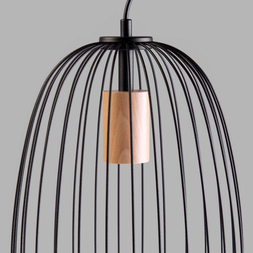 Pakaramā lampa OVELLA uz vada 1xE27/15W/230V, Ø 25 cm, melna/priede