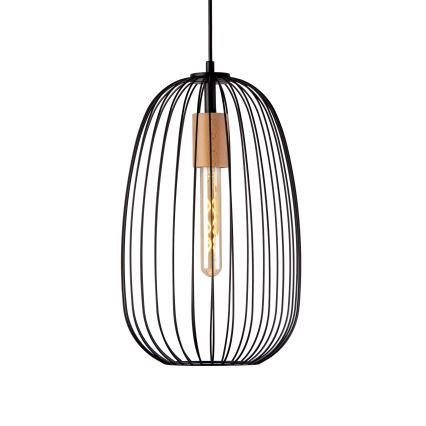 Pakaramā lampa OVELLA uz vada 1xE27/15W/230V, Ø 25 cm, melna/priede
