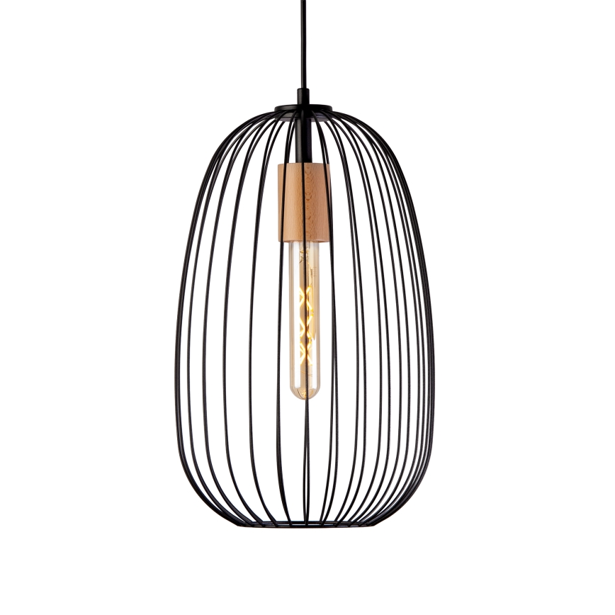 Pakaramā lampa OVELLA uz vada 1xE27/15W/230V, Ø 25 cm, melna/priede