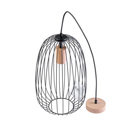 Pakaramā lampa OVELLA uz vada 1xE27/15W/230V, Ø 25 cm, melna/priede