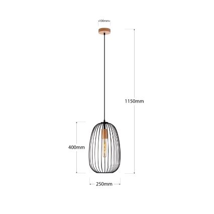 Pakaramā lampa OVELLA uz vada 1xE27/15W/230V, Ø 25 cm, melna/priede
