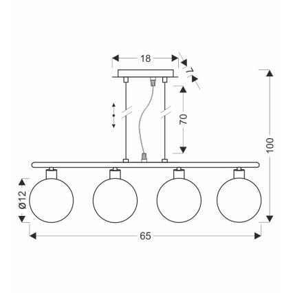 Pakaramā lampa SOMUL uz kabeļa 4xG9/20W/230V, dūmakaini melna
