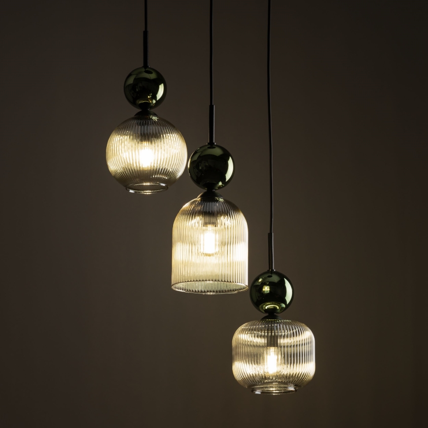 Pakaramā lampa SOPHIA 3xE14/10W/230V melna/zaļa/dūmakaina bēša