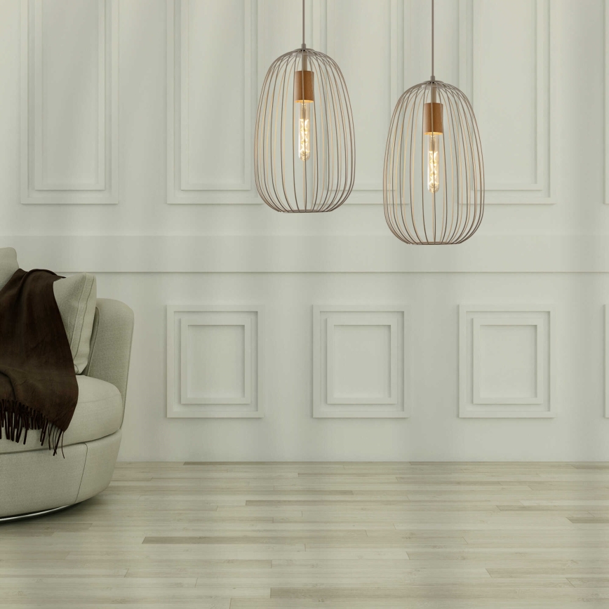 Pakaramā lampa uz kabeļa OVELLA 1xE27/15W/230V Ø 25 cm krēmkrāsas/priede