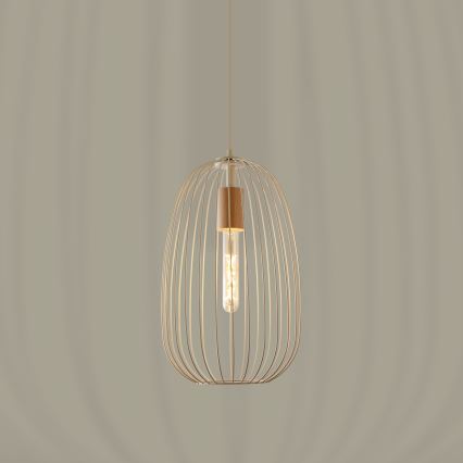 Pakaramā lampa uz kabeļa OVELLA 1xE27/15W/230V Ø 25 cm krēmkrāsas/priede