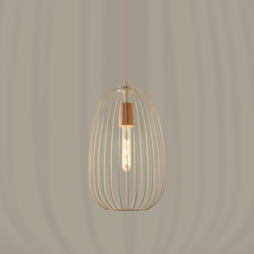 Pakaramā lampa uz kabeļa OVELLA 1xE27/15W/230V Ø 25 cm krēmkrāsas/priede