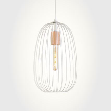 Pakaramā lampa uz kabeļa OVELLA 1xE27/15W/230V Ø 25 cm krēmkrāsas/priede