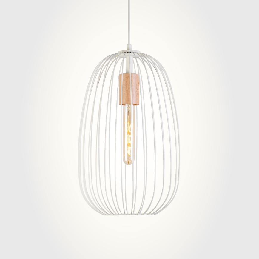 Pakaramā lampa uz kabeļa OVELLA 1xE27/15W/230V Ø 25 cm krēmkrāsas/priede