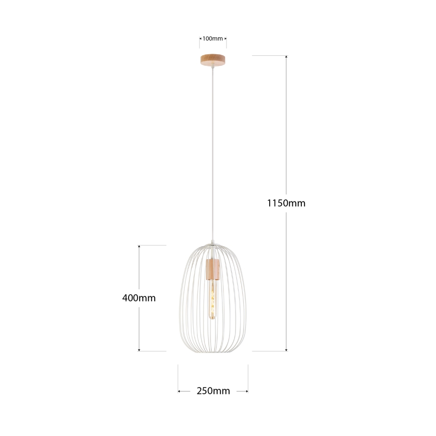 Pakaramā lampa uz kabeļa OVELLA 1xE27/15W/230V Ø 25 cm krēmkrāsas/priede