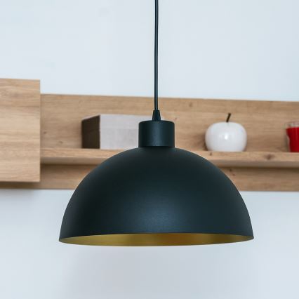 Pakaramā lampa uz kabeļa VESPER 1xE27/15W/230 Ø 30 cm melna/zelta
