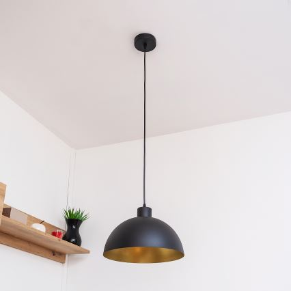 Pakaramā lampa uz kabeļa VESPER 1xE27/15W/230 Ø 30 cm melna/zelta