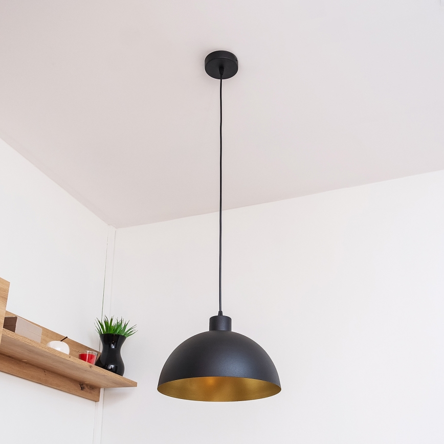 Pakaramā lampa uz kabeļa VESPER 1xE27/15W/230 Ø 30 cm melna/zelta