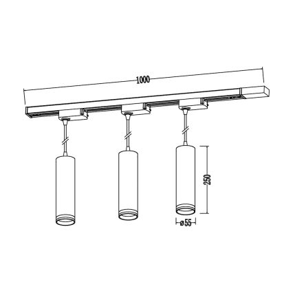 Pakaramā lampa uz troses sliežu sistēmā PIPE 3xGU10/10W/230V melna
