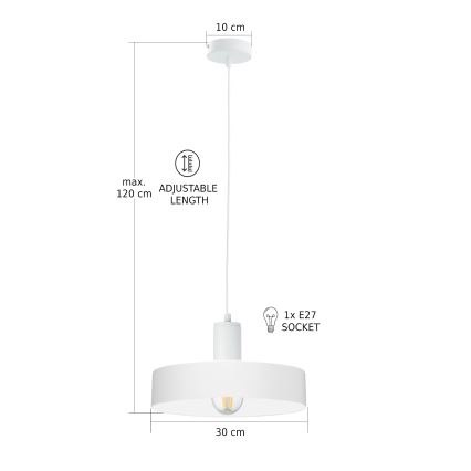 Pakaramā lampa uz vada ARCANE 1xE27/60W/230V balta
