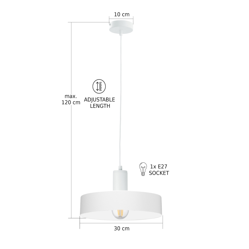 Pakaramā lampa uz vada ARCANE 1xE27/60W/230V balta