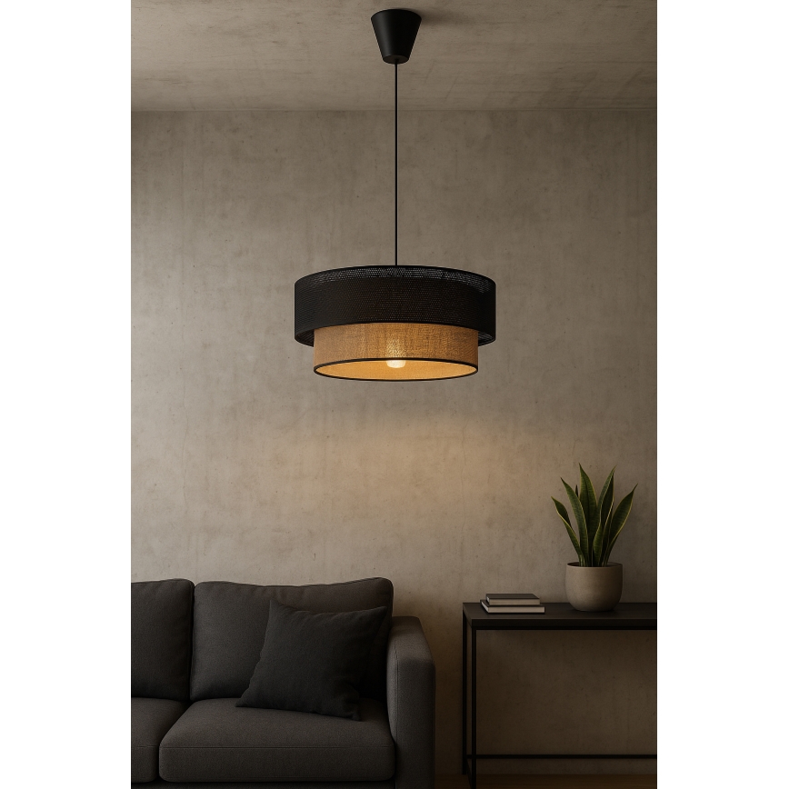 Pakaramā lampa uz vada BORHO 1xE27/60W/230V melna/džuta