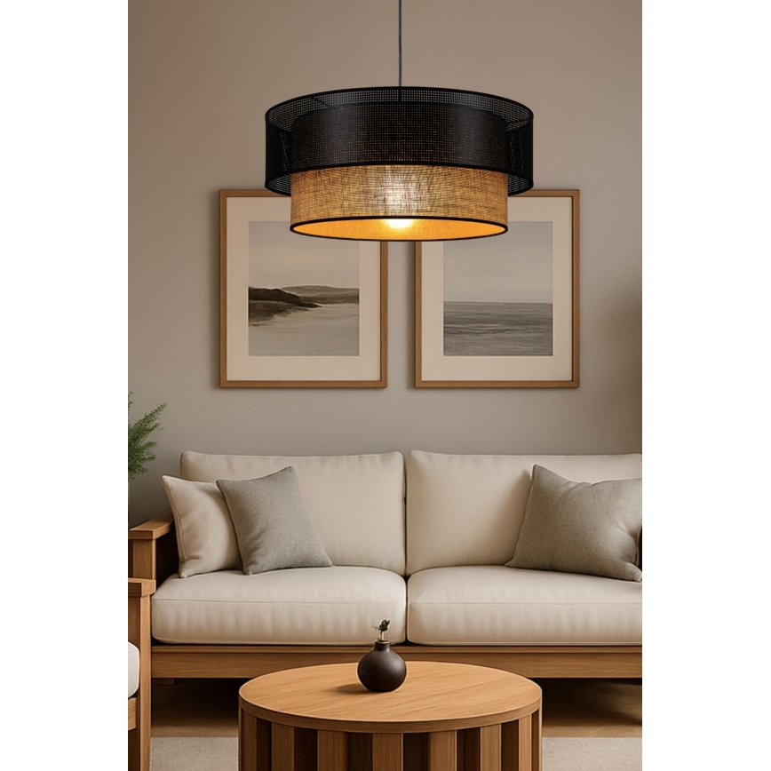 Pakaramā lampa uz vada BORHO 1xE27/60W/230V Ø 50 cm melna/džuta