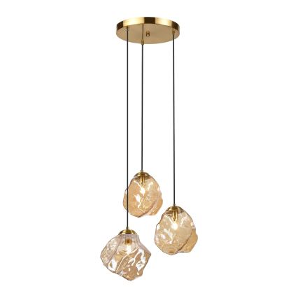 Pakaramā lampa uz vada CRISTAL 3xE14/15W/230V misiņš/dūmakaini bēšs